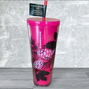 Starbucks Holiday 2021 Pink Berries Pinecone Color Change Tumbler Cup 24 OZ NEW